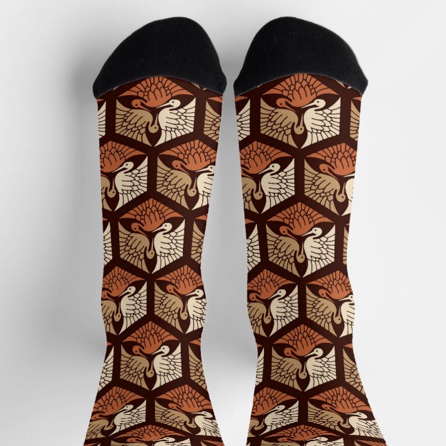 Chaussette Cranes japanese, Tan, Rust & Chocolate Brown (Haut)
