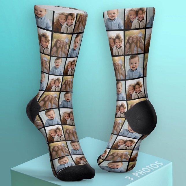 Chaussette Créer un collage photo personnalisé avec 3 photos  (Custom Photo Socks - add a Photo Collage)