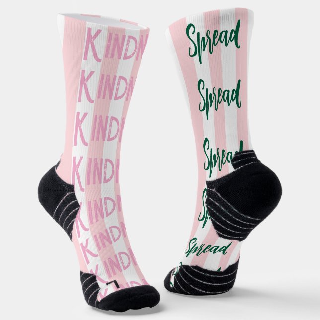 Chaussette Crew Socks Pink & White Stripe Spread Kindness (Angulaire)