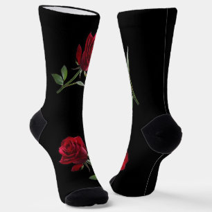 Chaussette Crimson sur l'ébène : La rose rouge unique,