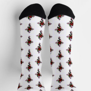 Chaussette Croix d'argent avec une rose rouge
