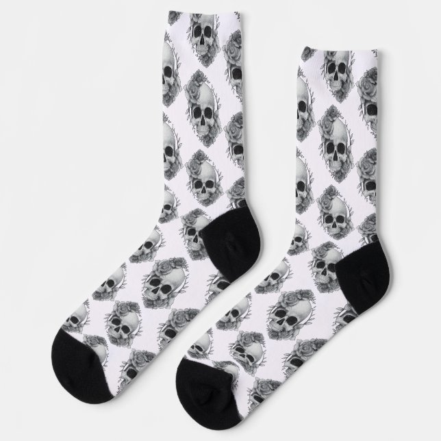 Chaussette Croquis crâne et Rose (Gauche)