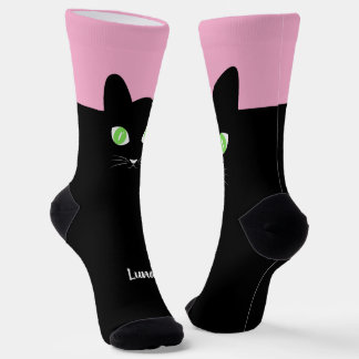 Chaussette Custom Black Cat Photo Socks with Name - Cat Lover