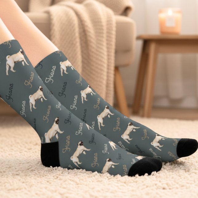 Chaussette Custom Dusty Teal Dog Photo Socks (Créateur téléchargé)