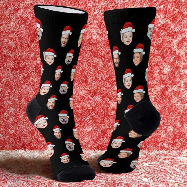 Chaussette Custom Face Socks, Santa Hat 4 Photos Christmas (Créateur téléchargé)