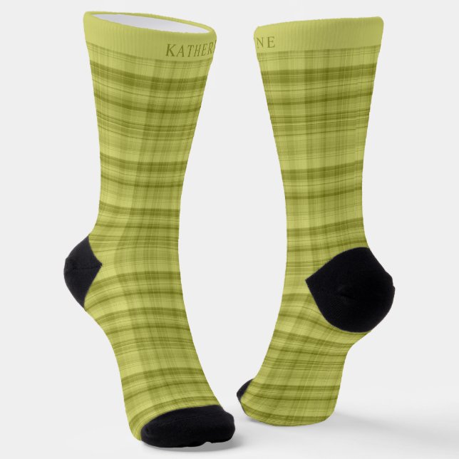 Chaussette Custom Light Sage Olive Green Checkered Pattern (Angulaire)