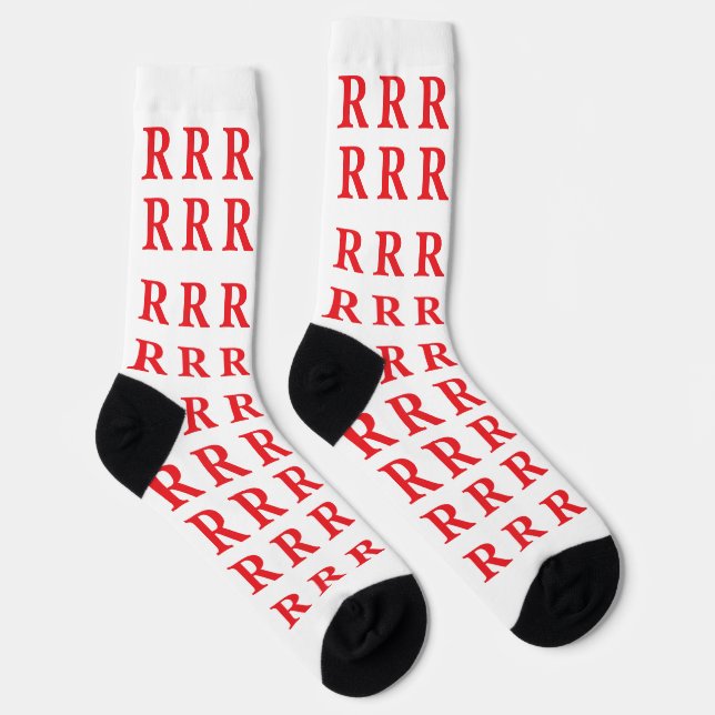 Chaussette ​Custom Monogram Initial White Red socks (Droite)