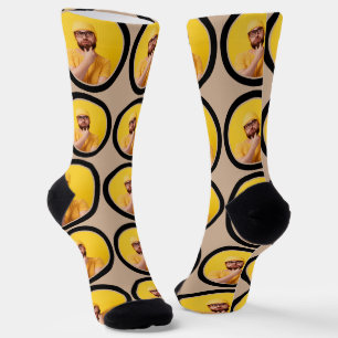 Chaussette Customisé Funny Visage photo Noisette personnalisé