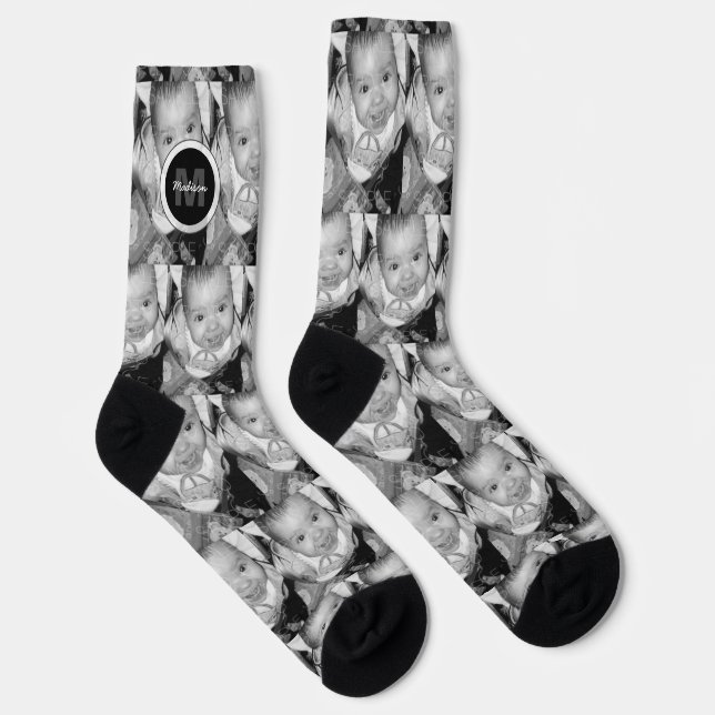 Chaussette Customisez votre motif photo noir blanc Monogramme (Droite)
