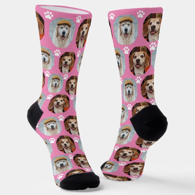 Chaussette Cute 2 Pet 2 Empreinte de patte photo rose (Angulaire)