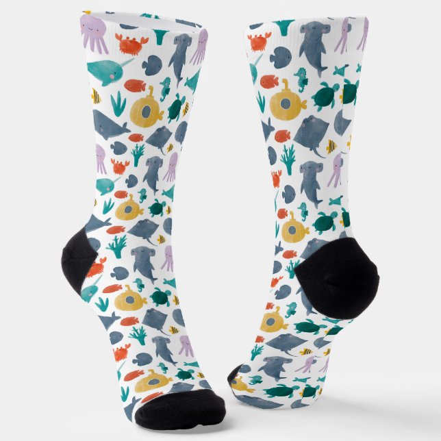 Chaussette Cute Aquarelle Océan Animaux Motif (Angulaire)