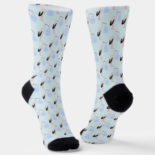 Chaussette Cute Blue Baby Boy Stork Patterned