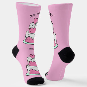 Chaussette Cute Cake nom, texte et couleur personnalisés