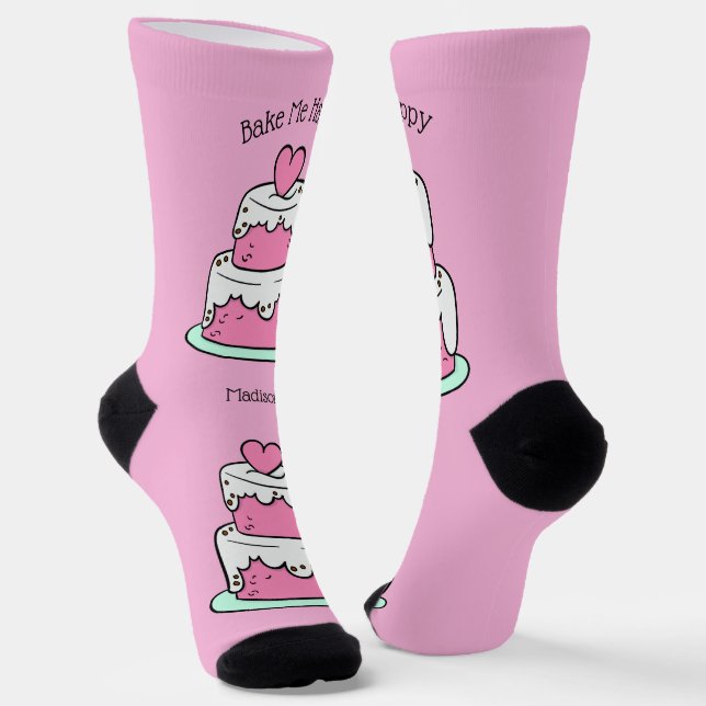 Chaussette Cute Cake nom, texte et couleur personnalisés (Angulaire)