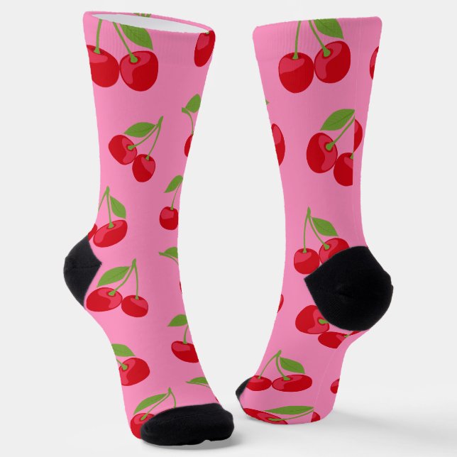 Chaussette Cute cerise Motif sur rose (Angulaire)