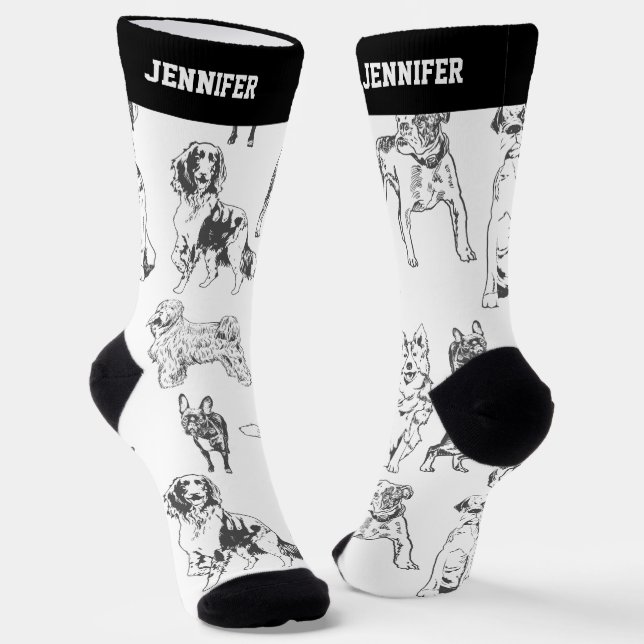 Chaussette Cute Chien race Sketch Motif Chiot Lover (Angulaire)