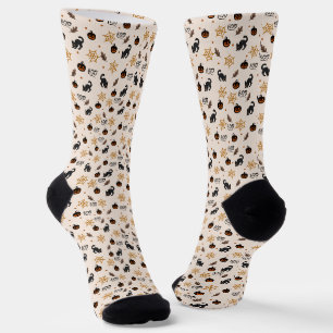Chaussette Cute Citrouille Chat Noir Halloween Motif