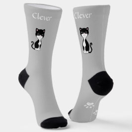 Chaussette Cute Funny Tuxedo Chat et pattes sur gris clair