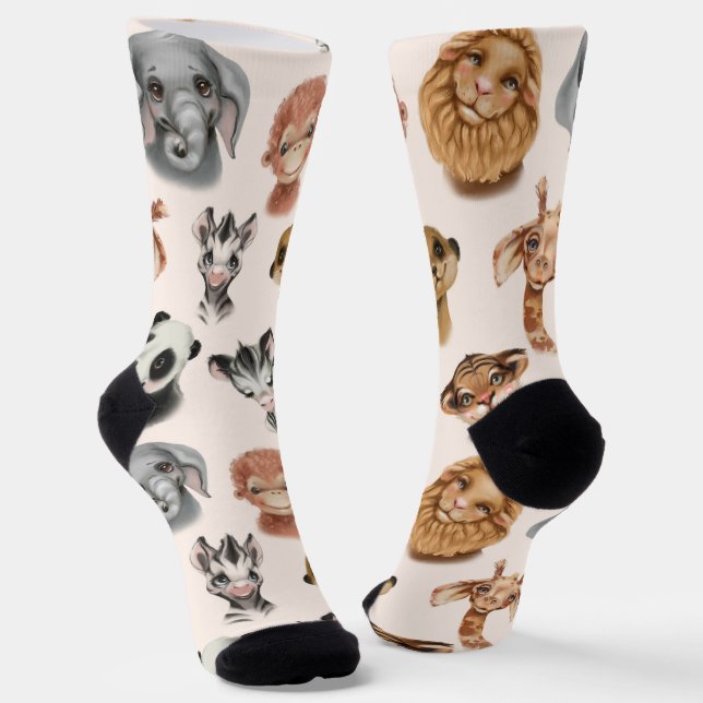 Chaussette Cute Jungle Safari Animaux Motif (Angulaire)