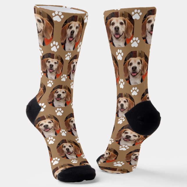 Chaussette Cute Light Brown Animaux Photo Empreintes de patte (Angulaire)