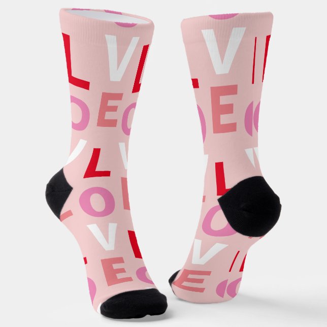 Chaussette Cute Love Rose Rouge Blanc Valentines (Angulaire)