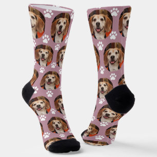 Chaussette Cute Mauve Animal Photo & Empreintes de pattes Chi