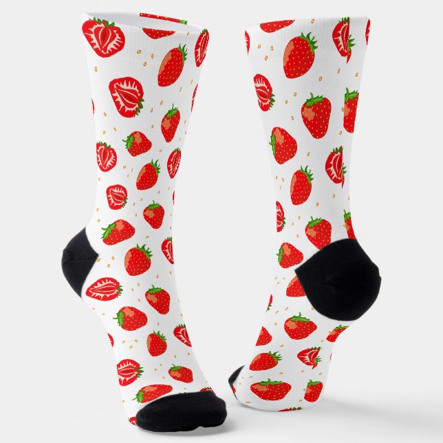 Chaussette Cute Motif fraise rouge et blanc (Angulaire)