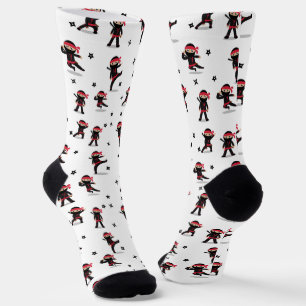 Chaussette Cute Ninja Motif noir et rouge