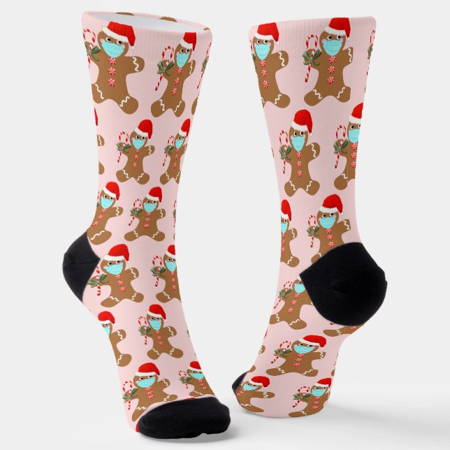 Chaussette Cute Noël Gingerbread Fille Motif rose (Angulaire)