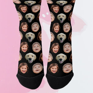 Chaussette Cute Personnalisé Visage Familial 3 Photos Noir