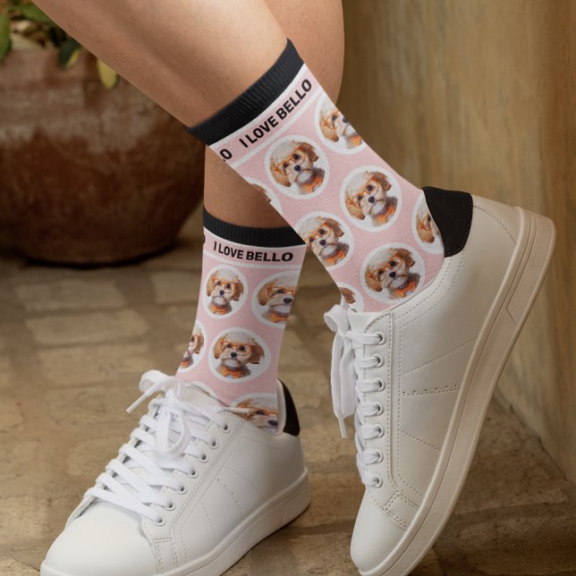 Chaussette Cute Pet Photo Rose Rose Nom personnalisé Chausset (Créateur téléchargé)