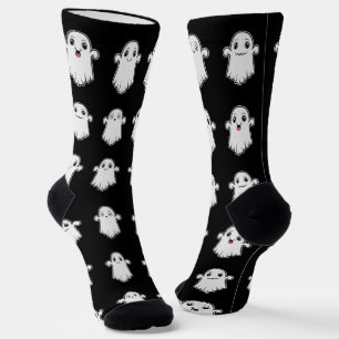 Chaussette Cute Petits Fantômes Motif Halloween noir blanc