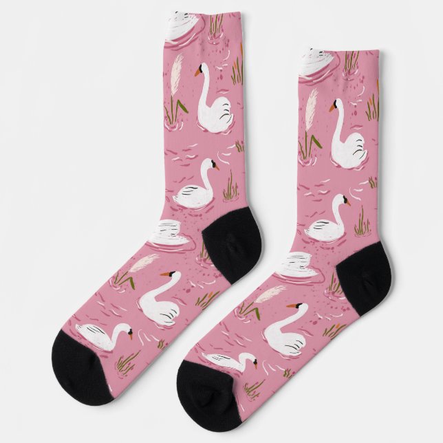 Chaussette Cute Pink Swan Seamless Pattern (Gauche)