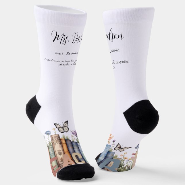 Chaussette Cute Rainbow Librairie & Livres Enseignant Monogra (Angulaire)