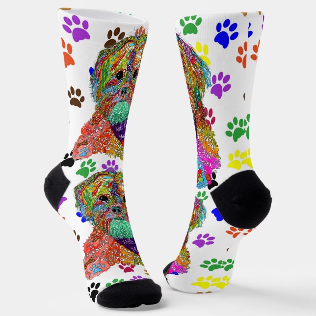 Chaussette Cute Shih Tzu Maman Empreintes de pattes Chaussett (Angulaire)