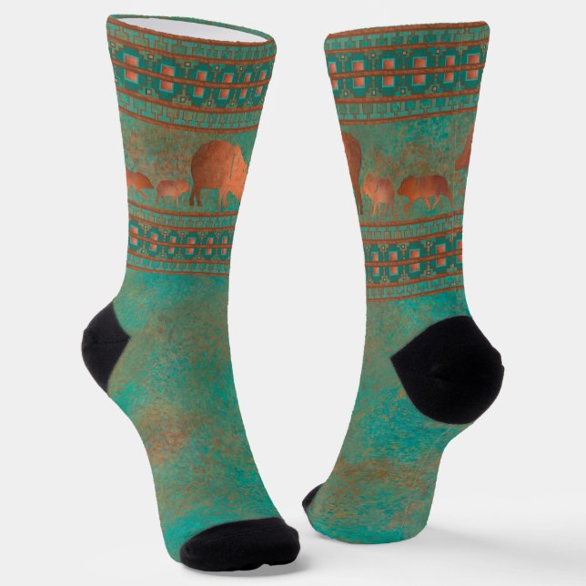 Chaussette Cute sud-ouest Javelina Famille Cuivre Turquoise (Angulaire)