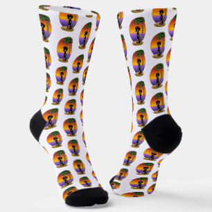 Chaussette Cute Tropical Island Beach Dachshund (noir & bronz