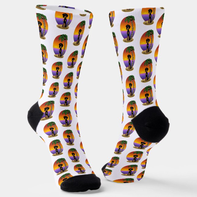Chaussette Cute Tropical Island Beach Dachshund (noir & bronz (Angulaire)