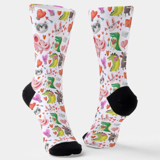 Chaussette Cute Valentine's Day Animal Heart Funny Whimsical (Angulaire)