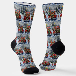 Chaussette Dachshund camion rouge de Noël vacances