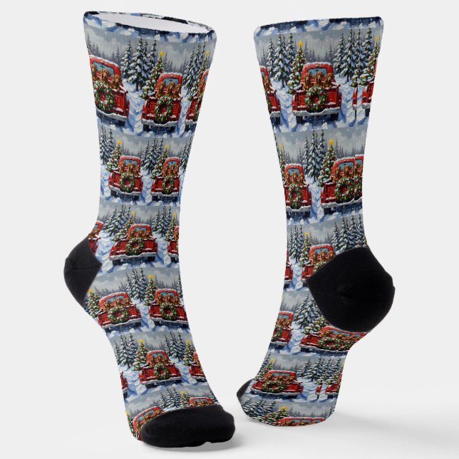 Chaussette Dachshund Christmas Red Truck Holiday (Angulaire)