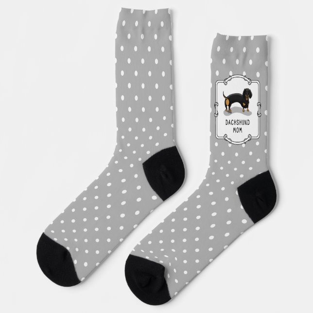 Chaussette Dachshund Mom (S noir & tan) - Mignonne maman chie (Gauche)