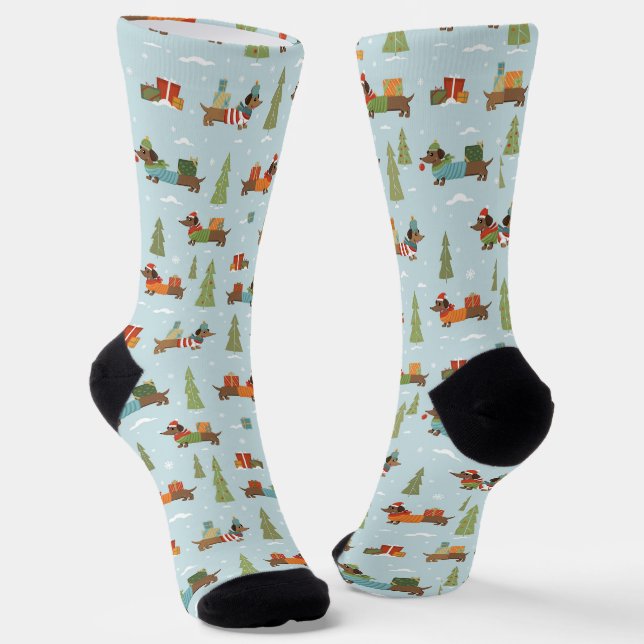 Chaussette Dachshunds festifs dans le Motif de neige (Angulaire)