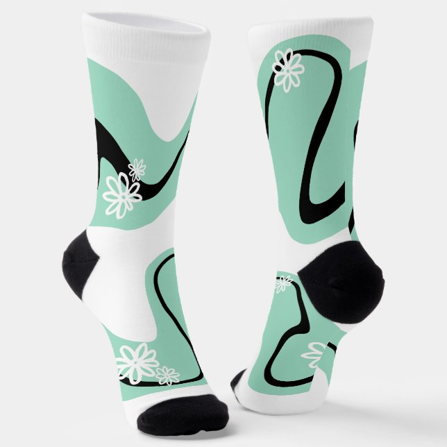Chaussette Daisy Groove en vert, noir et blanc (Angulaire)