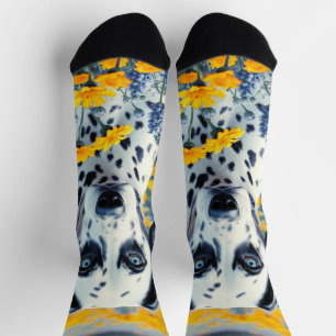 Chaussette Dalmatien dans les fleurs