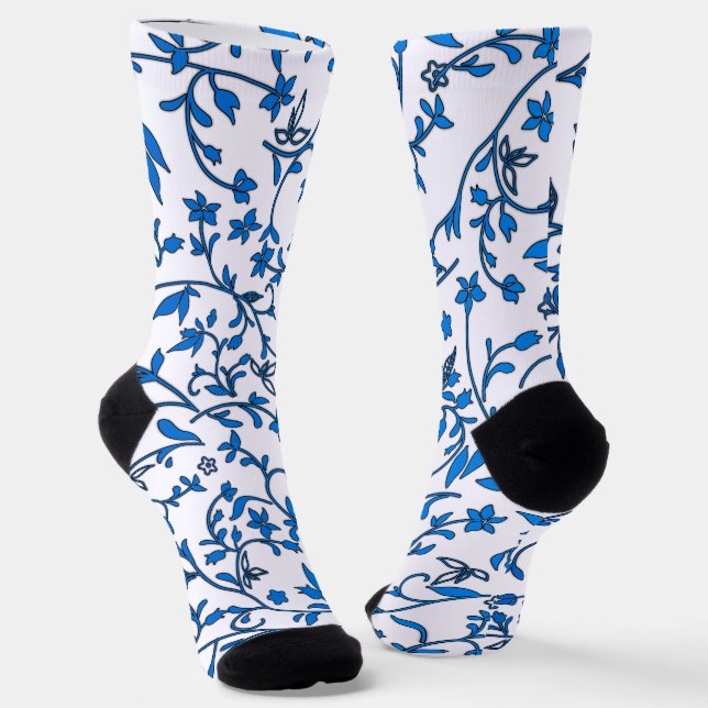 Chaussette Damas Bleues Sur Blanc (Angulaire)