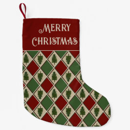 Chaussette de Noël aux Arbres Résineux et Arlequin