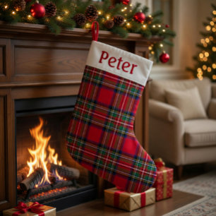 Chaussette de Noël personnalisée à carreaux rouges
