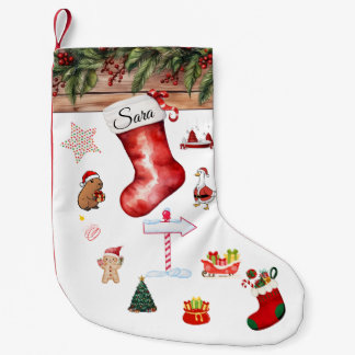 Chaussette de Noël personnalisée moderne rouge et