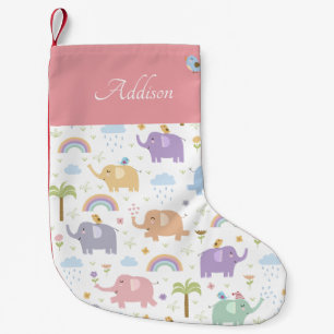 Chaussette De Noël Pink Pastel Elephant Motif pour Petite Fille